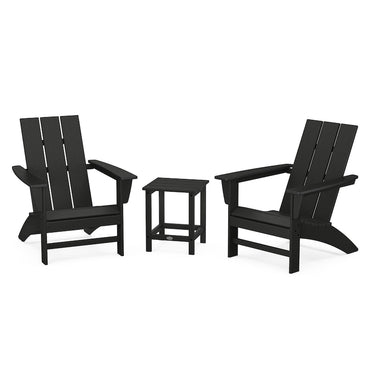 POLYWOOD Modern 3-Piece Adirondack Set w/ Long Island 18-Inch Side Table - Black